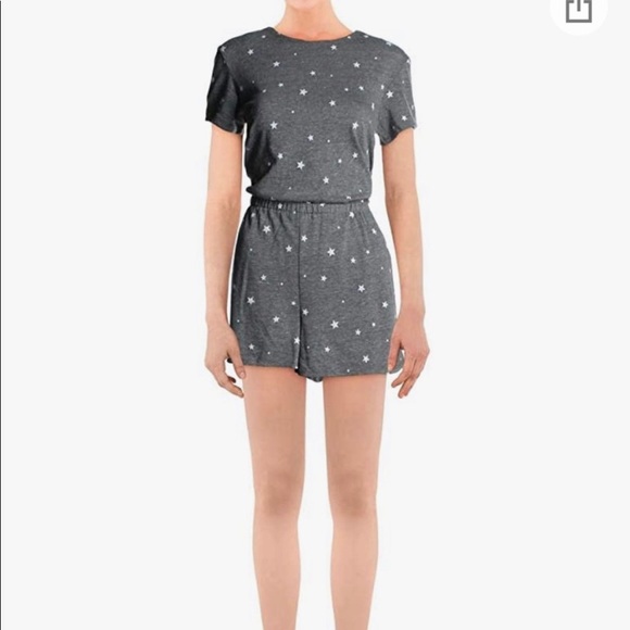 NWT Alternative Cross Back Jersey Romper Gray White Stars Organic Fabric Cotton - Picture 7 of 13